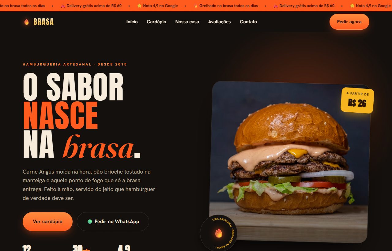Site da hamburgueria BRASA