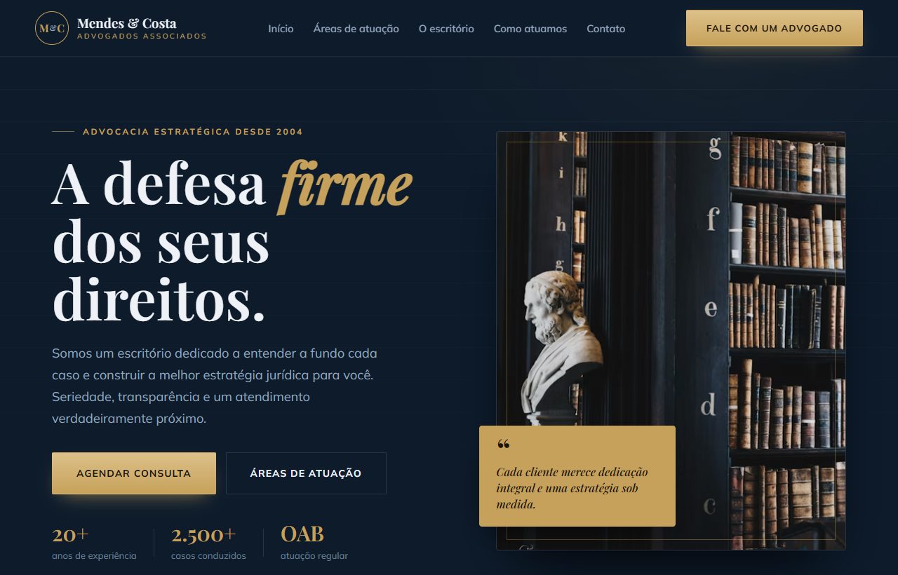 Site do escritório Mendes & Costa